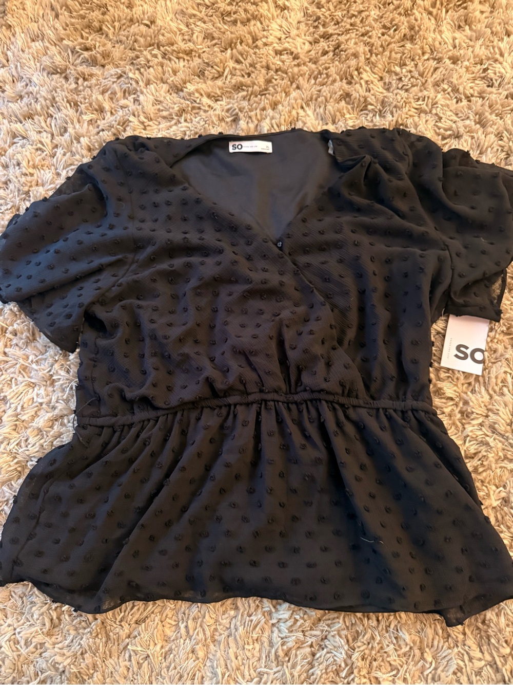 Kohl's SO Black Dotted V-Neck Peplum Blouse